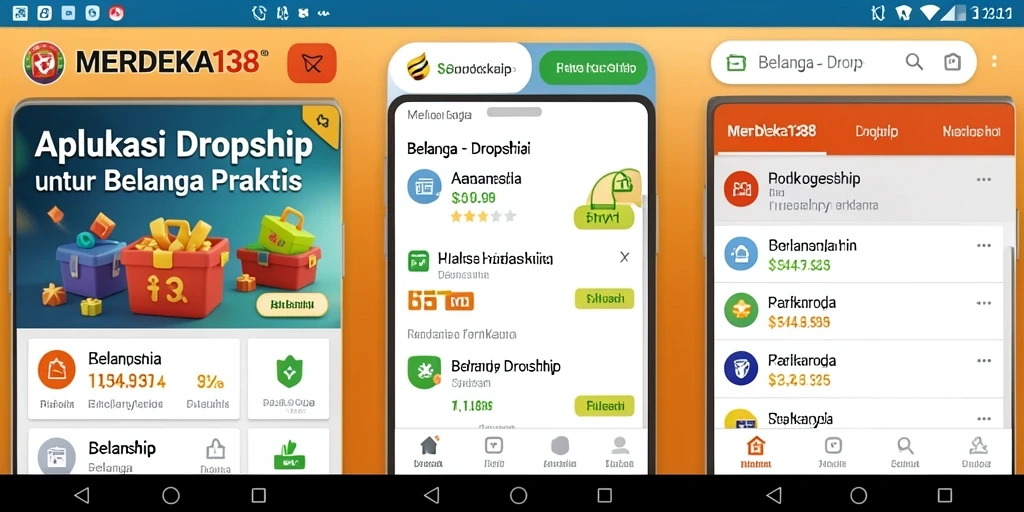 Tampilan antarmuka aplikasi MERDEKA138 untuk dropship yang menarik dan informatif.