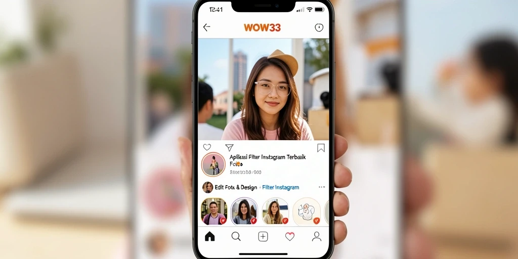 Tampilan antarmuka WOW33 dengan beragam filter Instagram yang menarik.